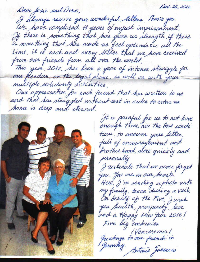Brief von 
Antonio vom 26. November 2012