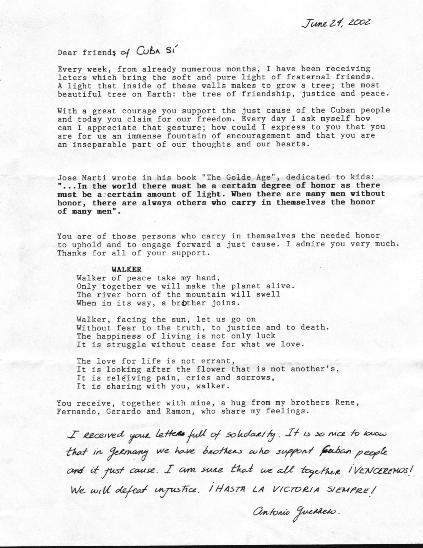 Brief von Antonio vom 15.11.03